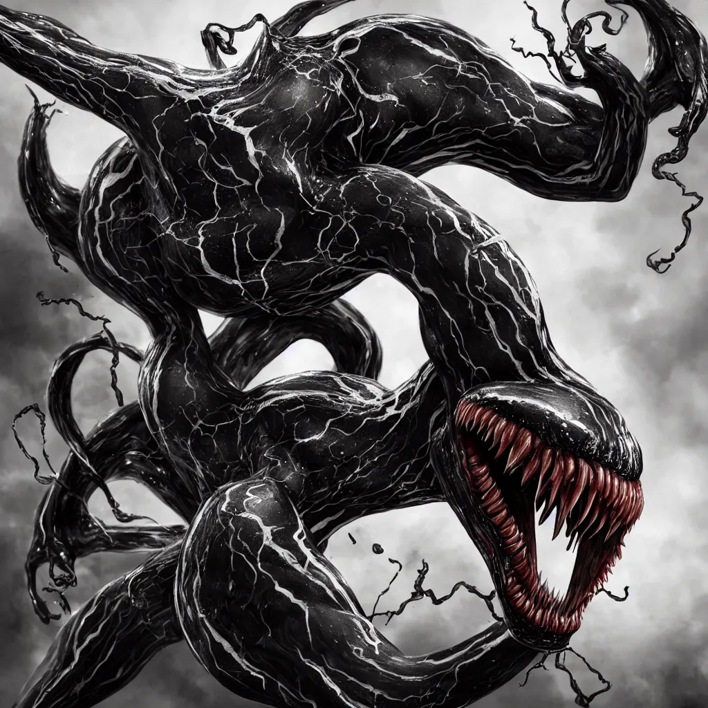 Image similar to ultra realistic Venom transformation, detailed, 8K resolution, HD, Artstation, well designed,