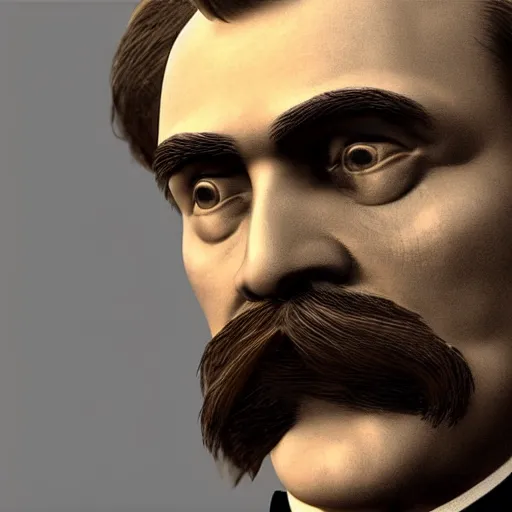 Image similar to ultra high detail unreal engine render of friedrich nietzsche, face looks too real