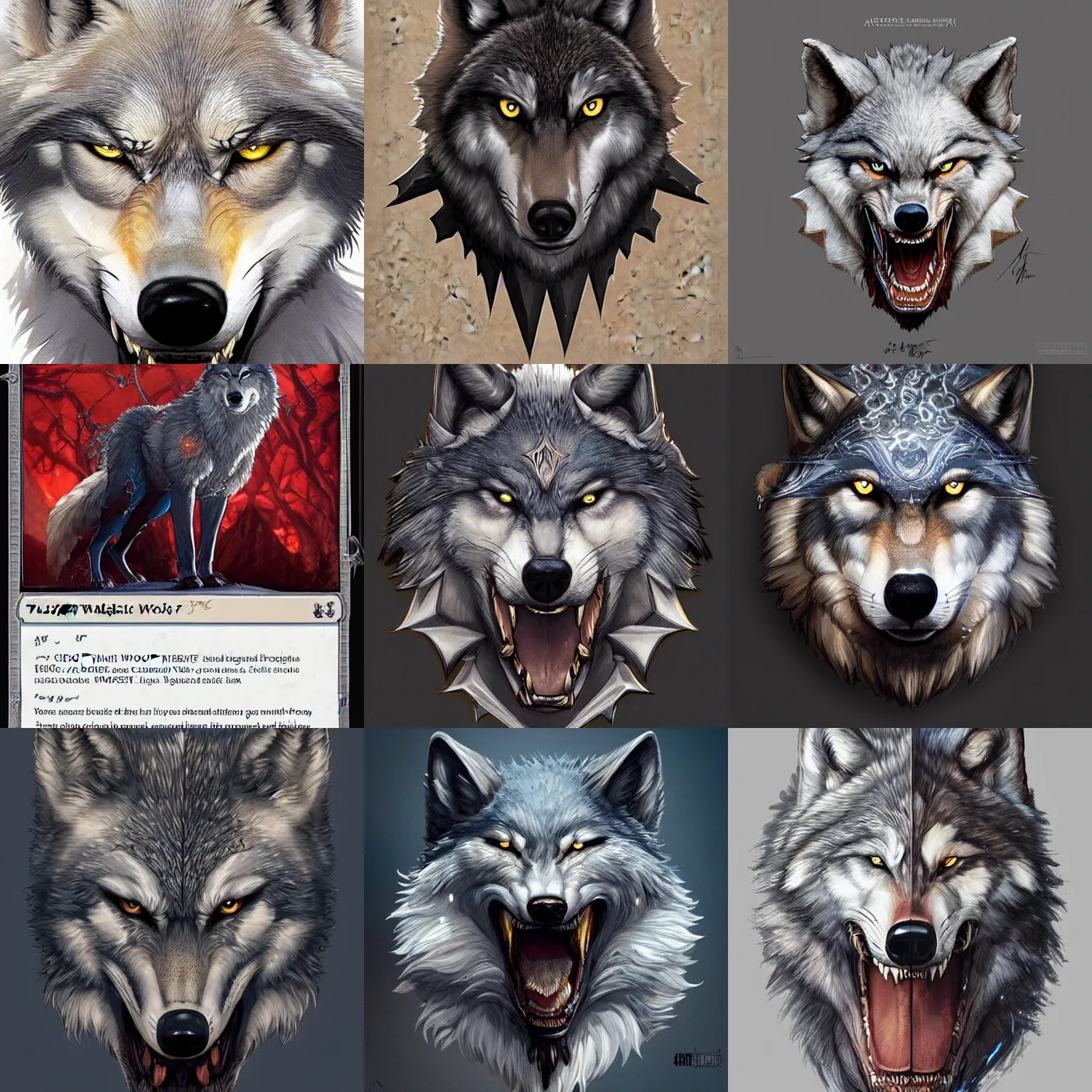 Prompt: wolf coat - of - arms, highly detailed, sharp focus, art by artgerm and greg rutkowski and magali villeneuve