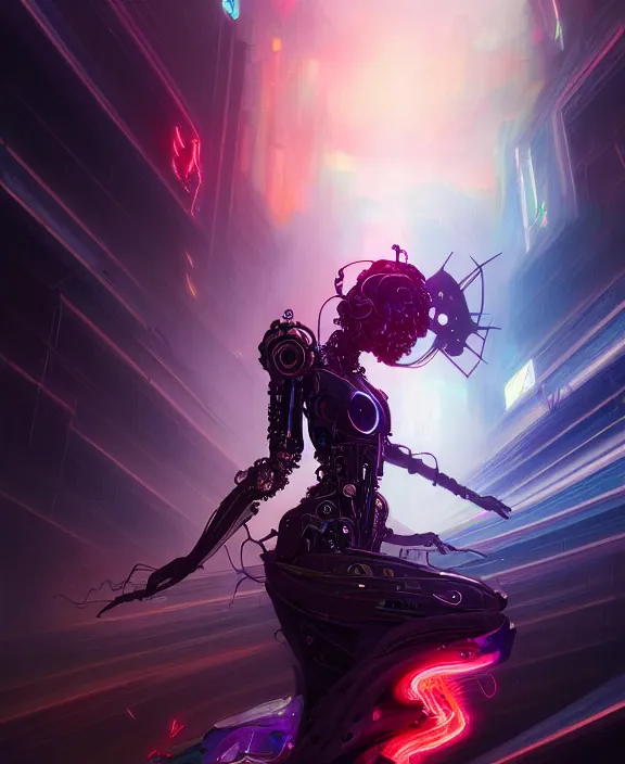 Image similar to whirlwind souls rushing inside metaverse, half body, tiara, robotic, android, cyborg, cyberpunk face, steampunk, by loish, d & d, fantasy, intricate, elegant, highly detailed, colorful, vivid color, digital painting, artstation, concept art, art by artgerm and greg rutkowski and ruan jia