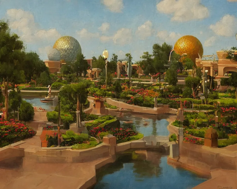 Prompt: an achingly beautiful oil painting of EPCOT by Raphael and Hopper.