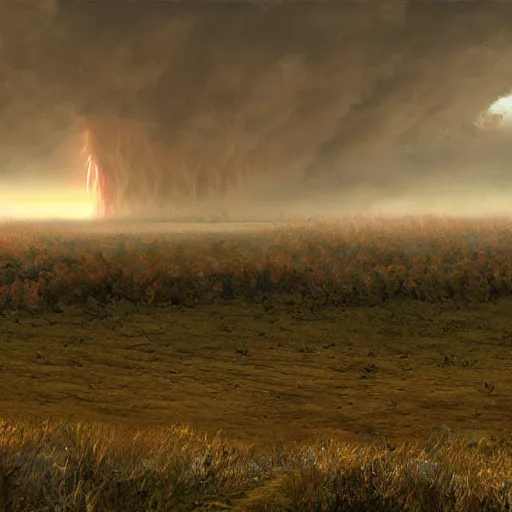 Image similar to a tornado in the distant landscape, hdr, artstation, shuttershock, 4 dimensions