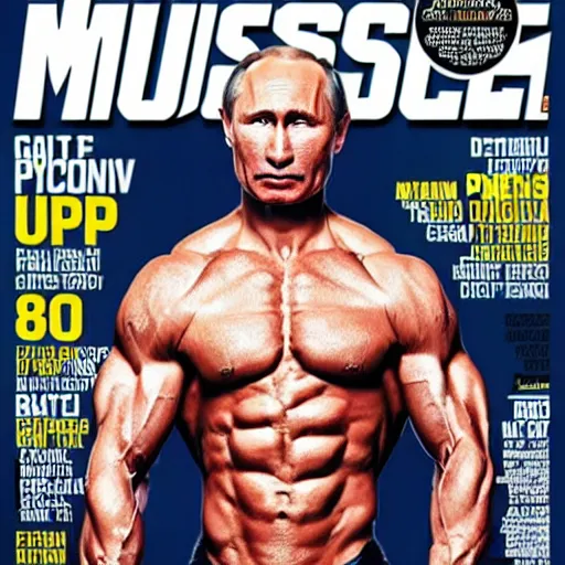 Prompt: vladimir putin on the cover of muscle and fitness, hyper realism, 8 k,
