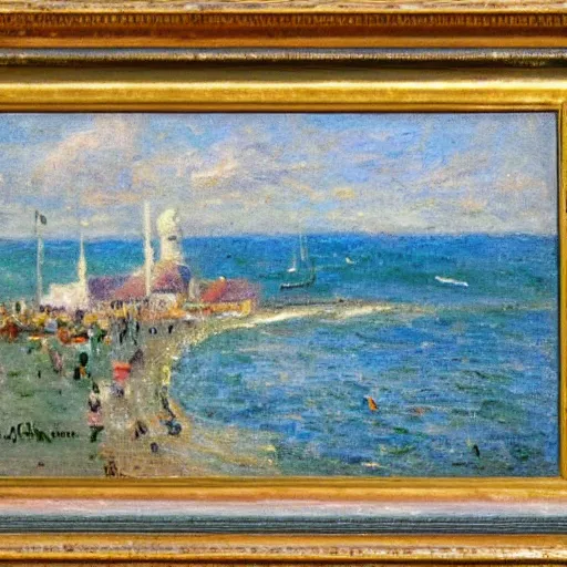 Image similar to a town by the seaside, impressionist