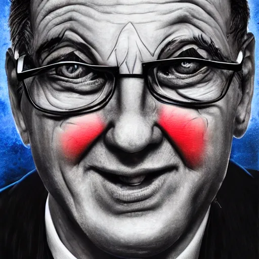 Image similar to avram glazer as the devil reincarnate, owner of manchester united football club, portrait, pure evil, devils horns, avram glazer, satan, hell, 8 k, hyperrealism, symmetry, cinematic lighting - h 9 6 0