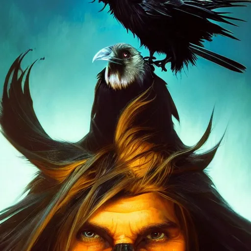 Image similar to jim carrey controlling evil ravens, demonic, evil, satanic, intricate, highly detailed, digital painting, artstation, concept art, smooth, sharp focus, illustration, unreal engine 5, 8 k, art by artgerm and greg rutkowski and alphonse mucha