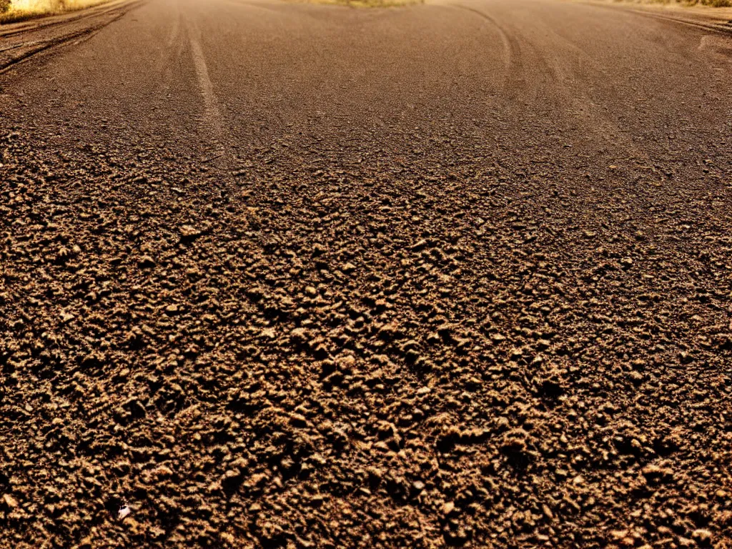 Prompt: a close up of a dirt road, highly textured