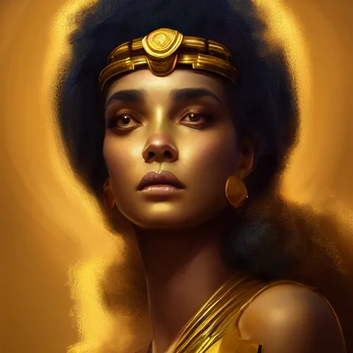 Prompt: Beautiful aesthetically pleasing regal Cleopatra portrait, face centered portrait, Confident, fog, volumetric lighting, beautiful, golden hour, sharp focus, ultra detailed, conceptartworld by Leesha Hannigan, Ross Tran, Thierry Doizon, Kai Carpenter,Ignacio Fernández Ríos