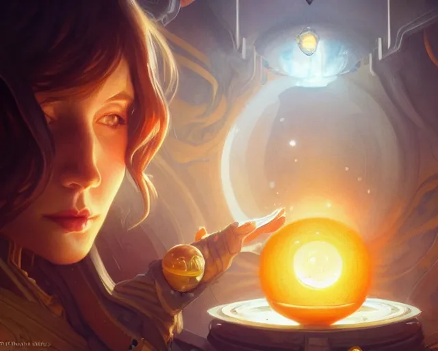 Image similar to a person with a fried egg as a head, inside a spaceship, deep focus, d & d, sci - fy, intricate, elegant, highly detailed, digital painting, artstation, concept art, matte, sharp focus, illustration, hearthstone, art by artgerm and greg rutkowski and alphonse mucha