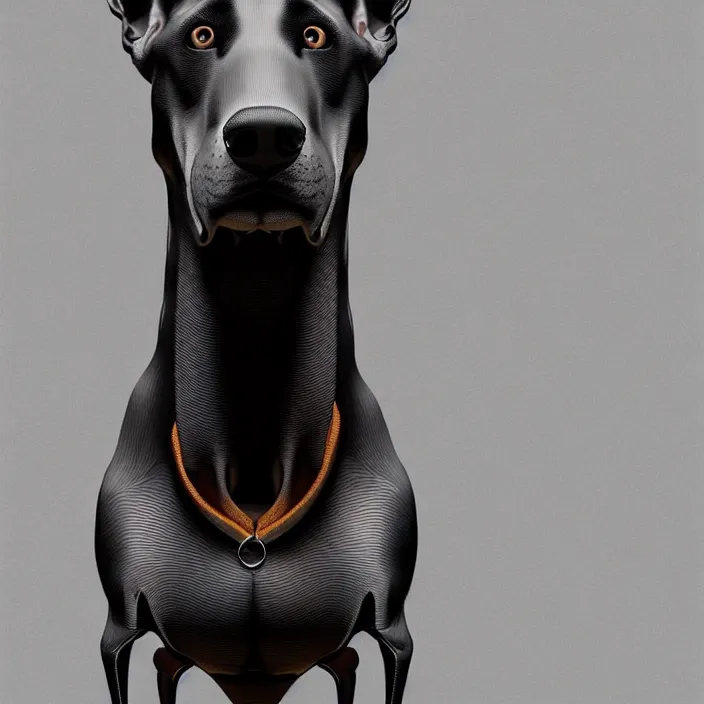 Prompt: portrait of Doberman as skeleton. intricate abstract. intricate artwork. by Tooth Wu, wlop, beeple, dan mumford. octane render, trending on artstation, greg rutkowski, very coherent symmetrical artwork. cinematic, hyper realism, high detail, octane render, 8k, iridescent accents, deep blacks