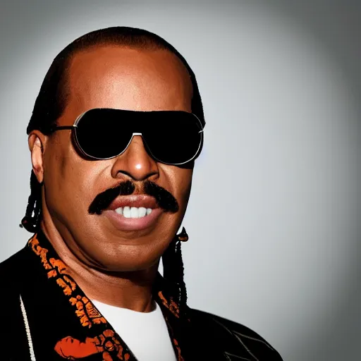 Image similar to profile picture of stevie wonder with a magnificent moustache