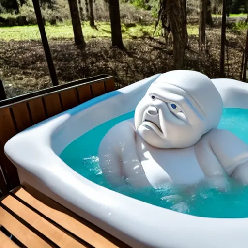 Prompt: the michelin man in a hot tub