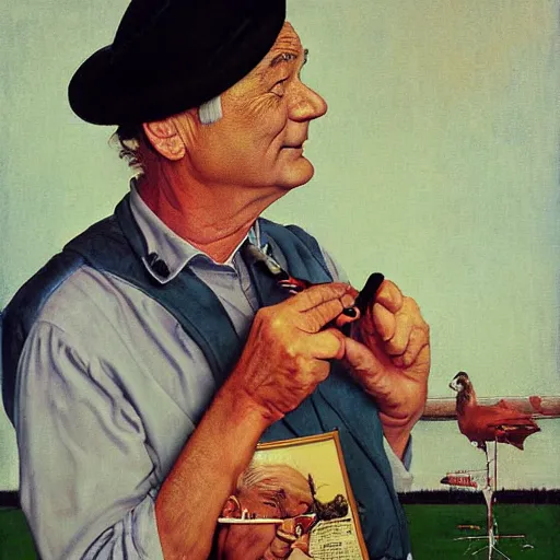 Prompt: Bill Murray painted by Norman Rockwell