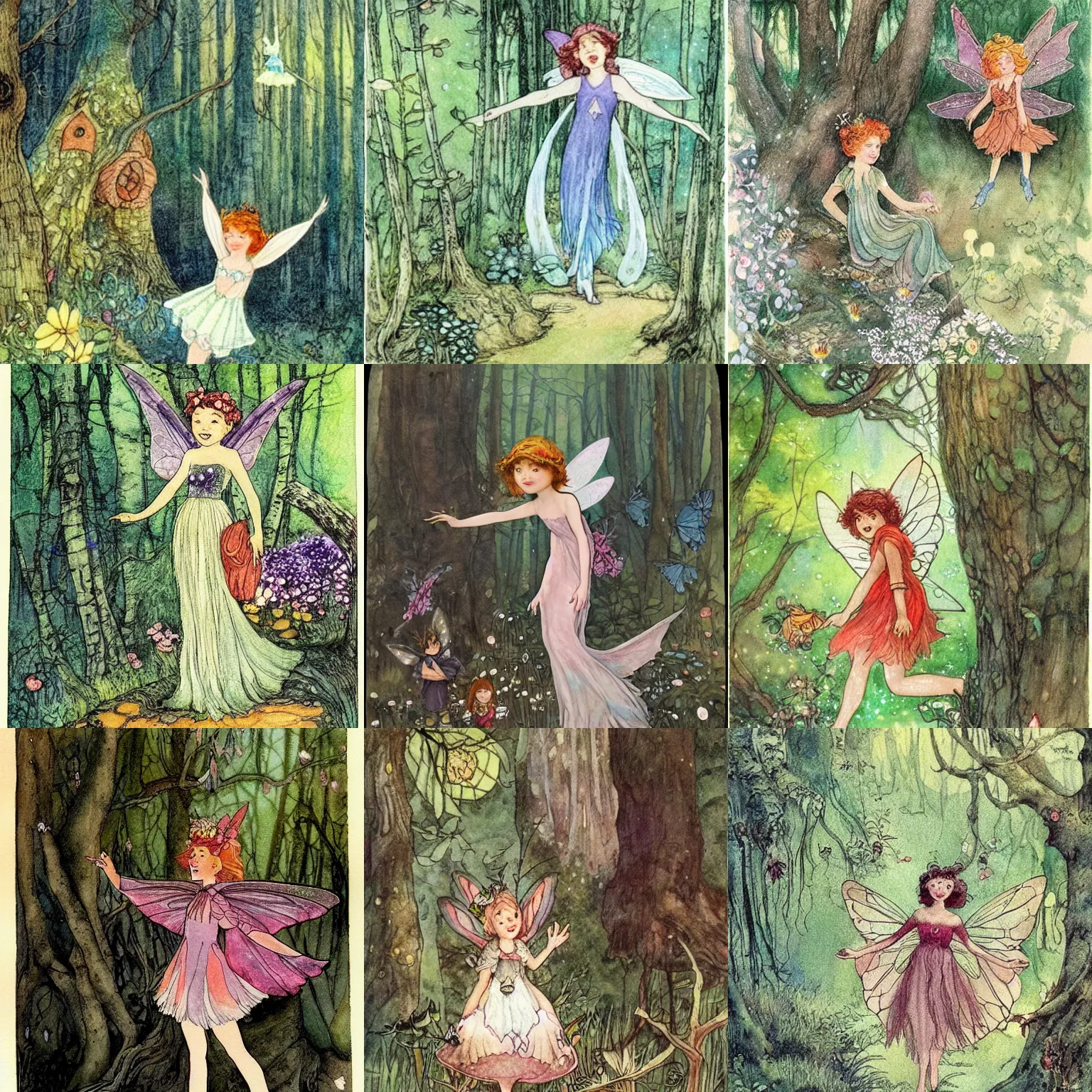 Prompt: a cheerful, optimistic fairy ( looks similiar hollday granger!!! ) in the forrest. dim light, magical, detailed, chinese watercolor, fantasy, portrait by tony diterlizzi, ida rentoul outhwaite, and studio gibli, inspired by henry meynell rheam's the fairy wood 1 9 0 3