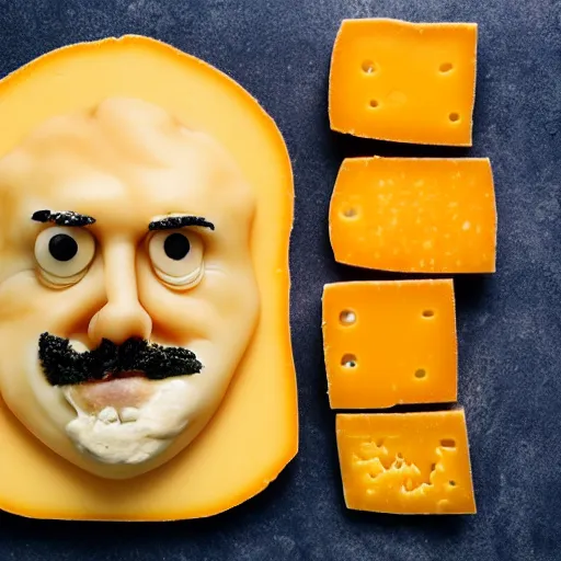 Prompt: cheese john cleese made out of cheese as a cheese food photography