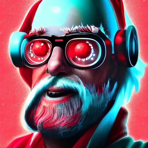 Image similar to cyberpunk santa clause as the leader of a futuristic communist nation, cybernetics, sharp lines, digital, artstation, colored in