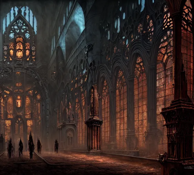 Image similar to steam necropolis, memento mori, gothic, neo - gothic, art nouveau, hyperdetailed copper patina medieval icon, stefan morrell, philippe druillet, ralph mcquarrie, concept art, steampunk, unreal engine, detailed intricate environment, octane render, moody atmospherics, volumetric lighting, ultrasharp, ominous, otherworldly