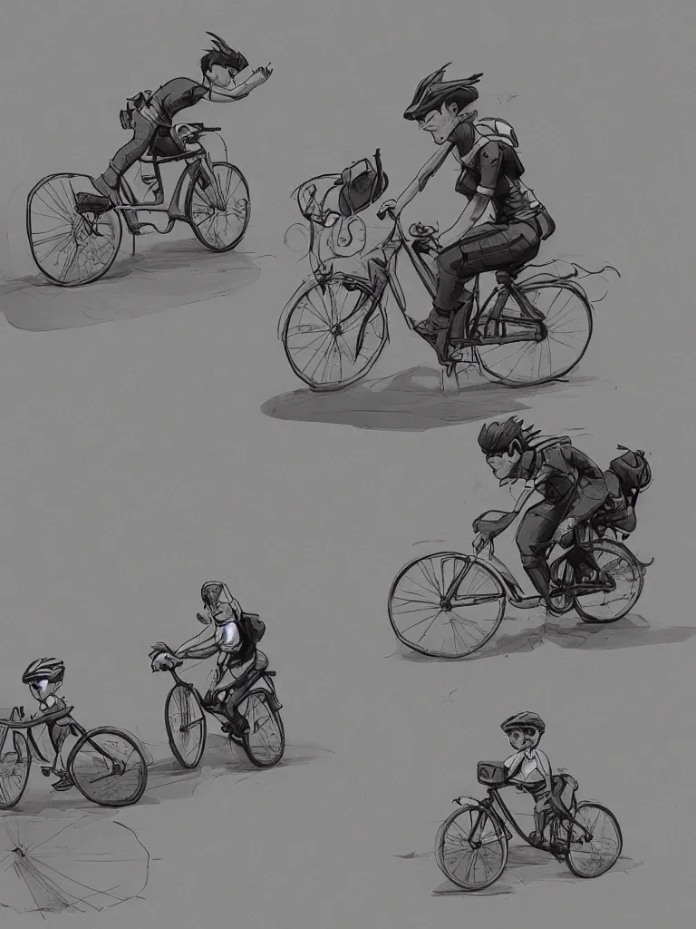 Prompt: riding a bike by disney concept artists, blunt borders, rule of thirds