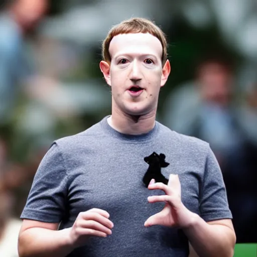 Image similar to mark zuckerberg with a frog on his shoulder