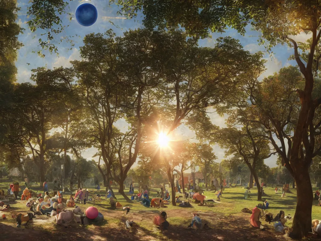 Image similar to 3 d render, sunlight study, the universe is a spheroid region 7 0 5 meters in diameter, art nouveau, by jan brueghel the younger and ( ( ( ( ( lisa frank ) ) ) ) ), 8 k, sharp focus, octane render