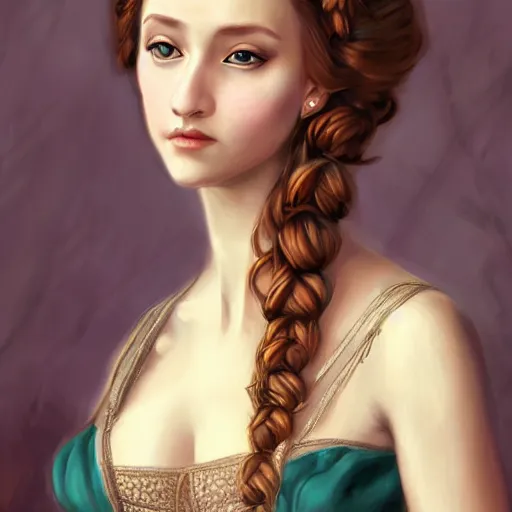 Image similar to Renaissance royal lady girl art drawn in art style of WLOP full HD 4K highest quality realistic beautiful gorgeous natural WLOP artist painting