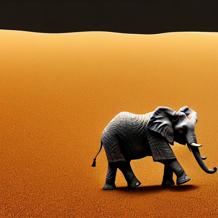 Prompt: fantasy art of an elephant made of sand in the middle of a very sandy desert storm sand, 4 k, high quality, sharp, 1 6 k, trending in artstation