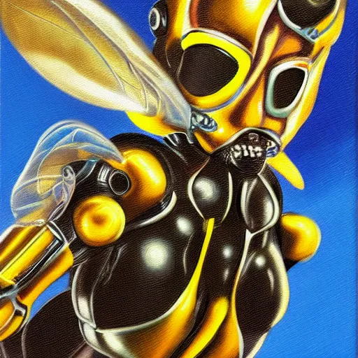 Prompt: Cyborg wasp, oil on canvas