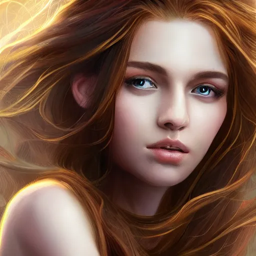 Image similar to A portrait of an attractive young female earth angel, beautiful long brown hair, rock elements, intricate, highly detailed, elegant, digital painting, trending on artstation