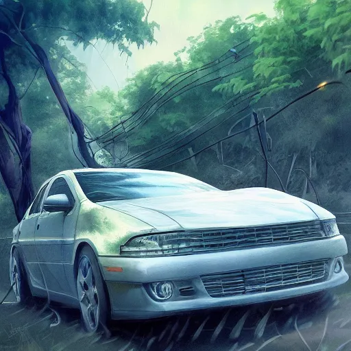 Image similar to a car overrun with vines, heonhwa choe, realistic, artstation