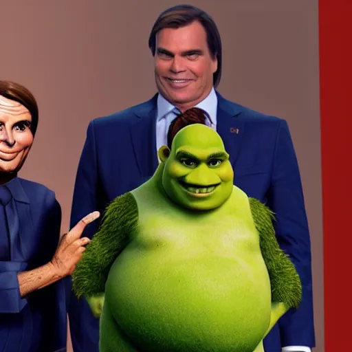 Image similar to pregnant bolsonaro with shrek, photorealistic, award winning, 8k,