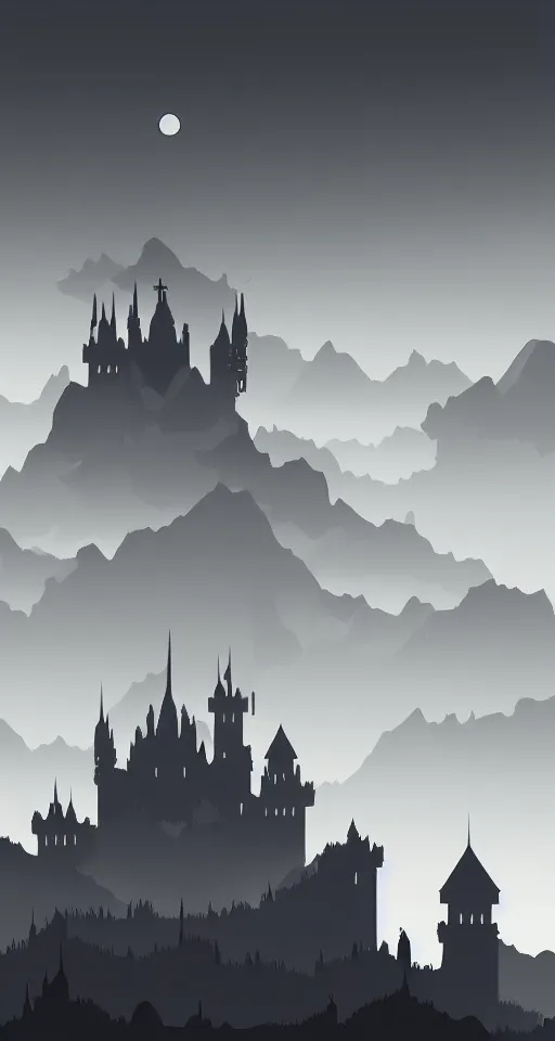 Image similar to castlevania, castle in the horizon, minimalist wallpaper, dark background, desktop background, behance, artstation, deviantart