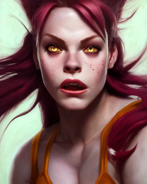 Prompt: brigitte from overwatch wearing white halter top, perfect face, maroon hair, abs, cinematic, freckles, stunning, athletic, strong, agile, highly detailed, psychedelic, digital painting, artstation, smooth, hard focus, illustration, art by jessica rossier and and brian froud