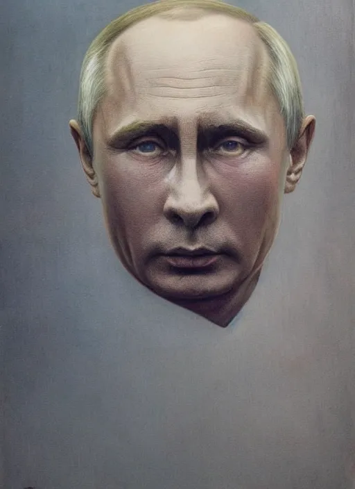 Image similar to Painting in a style of Beksinski featuring Vladimir Putin