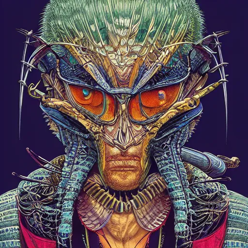 Image similar to portrait of crazy birdman, symmetrical, hyper detailed, by yoichi hatakenaka, masamune shirow, josan gonzales and dan mumford, ayami kojima, takato yamamoto, barclay shaw, karol bak, yukito kishiro