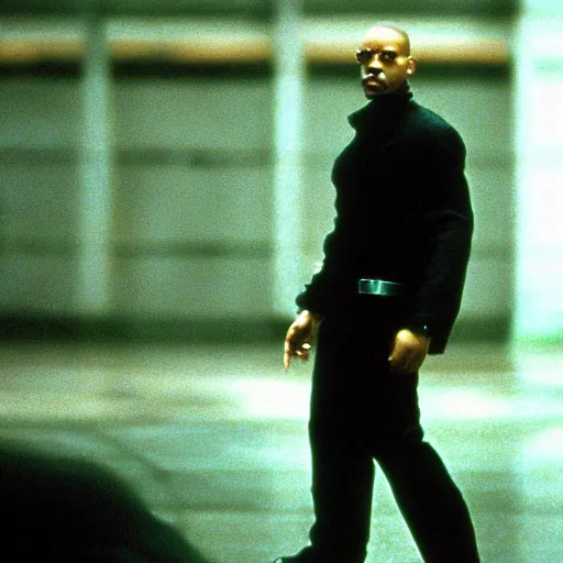 Image similar to Will Smith as Neo In The Matrix, film still, grainy, hd