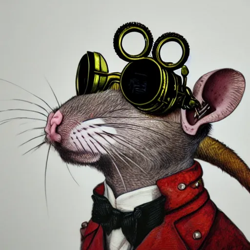 Prompt: a rat with steampunk googles, by Zeng Fanzhi