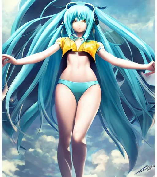 Prompt: Anime art of beautiful Hatsune miku with beautifel legs by artgerm, ross tran, magali villeneuve, Greg Rutkowski, Gil Elvgren, Alberto Vargas, Earl Moran,, Art Frahm, Enoch Bolles