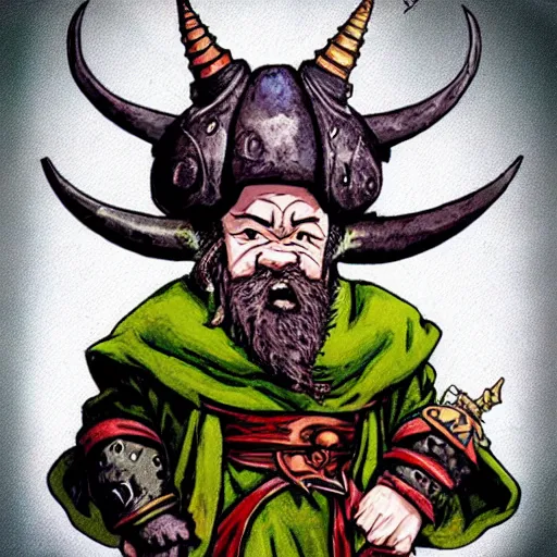 Prompt: “dnd dwarf with horned helmet, by akira toriyama, full of colors”