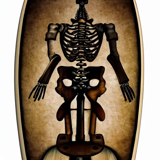 Prompt: steampunk skeleton riding a surfboard 4k hd