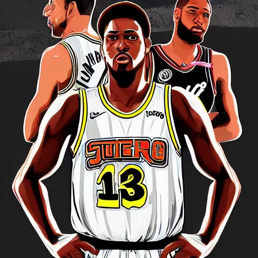 Image similar to nba gta cover, digital art