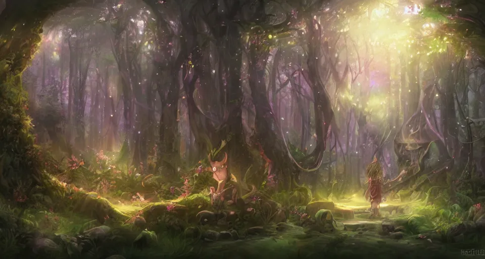 Prompt: Enchanted and magic forest, by ROSS tran