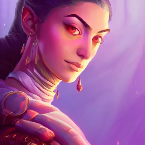 Image similar to beautiful female portrait, maya ali mage, gloomhaven, dynamic lighting, gaudy colors, octane render aesthetic, matte painting concept art, official fanart behance hd artstation by jesper ejsing, by rhads and makoto shinkai and lois van baarle and ilya kuvshinov and rossdraws