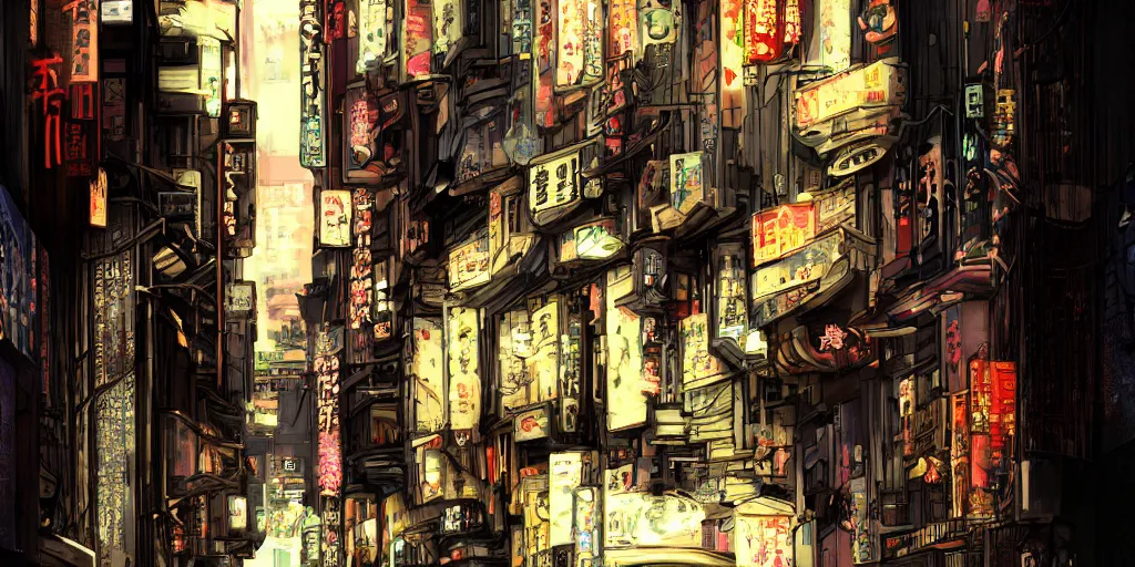 Prompt: a back alley in cyberpunk Tokyo by kirokaze