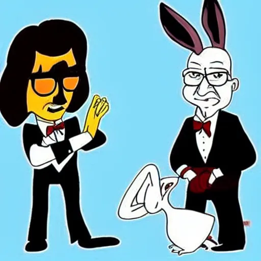 Prompt: “Walter White and Bugs Bunny as Vincent Vega and Jules from Pulp Fiction”