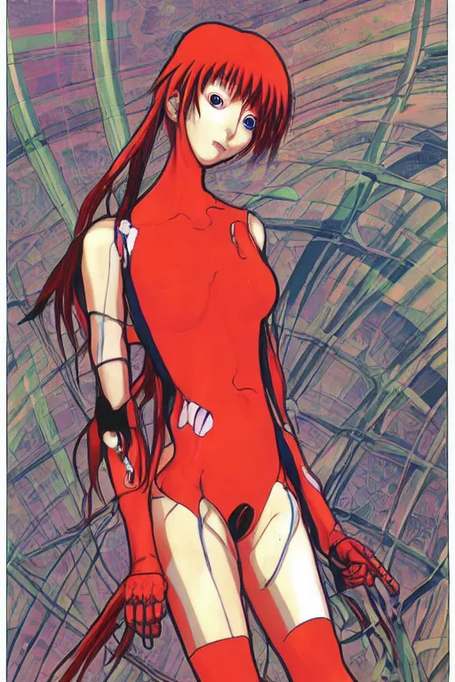 Image similar to asuka from Neon Genesis Evangelion ,death,helpless by mucha and gange murata