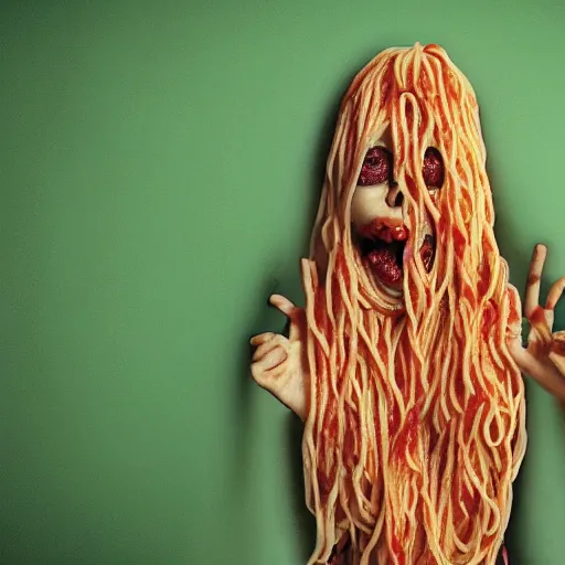 Prompt: Tripophobia spaghetti, holes, flesh, scary, phobia