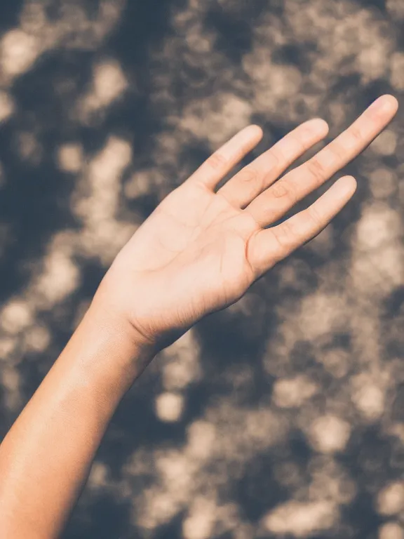 Prompt: macro photo of one! detailed woman's hand palm up, instagram photo, studio photo