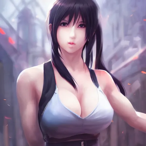 Prompt: high quality art of tifa lockhart by wlop, rossdraws, mingchen shen, bangkuart, sakimichan, yan gisuka, jeongseok lee, artstation, 4k