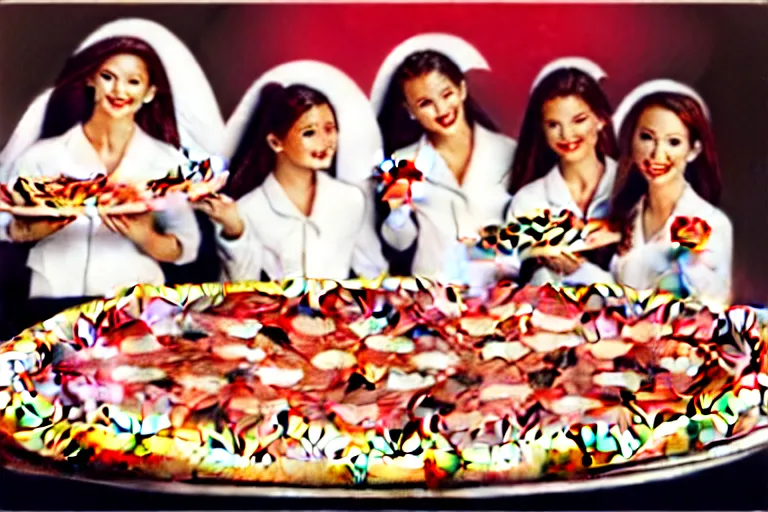 Image similar to angels, pizza, advertisement