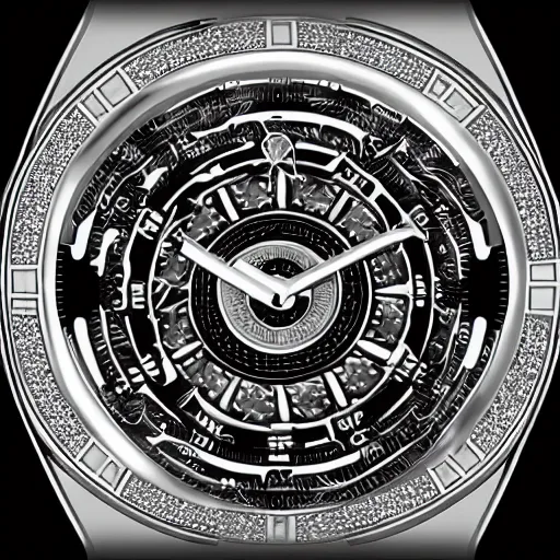 Image similar to silver intricate watch face, digital art